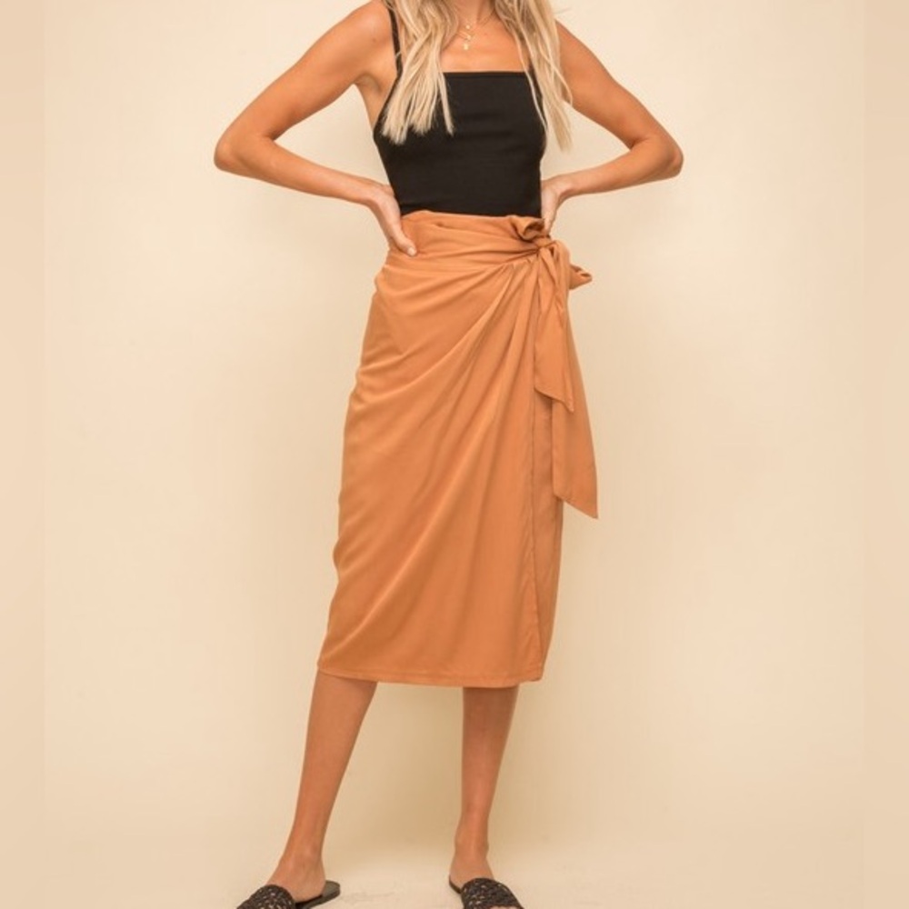 Ochre Tie Wrap Midi Skirt